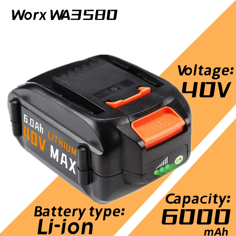 1-3 Pack 40V WA3580 סוללת ליתיום על Worx 40V 6000mAh סוללה WG180 WG280 WG380 WG580 החלפת Worx 40V סוללת ליתיום