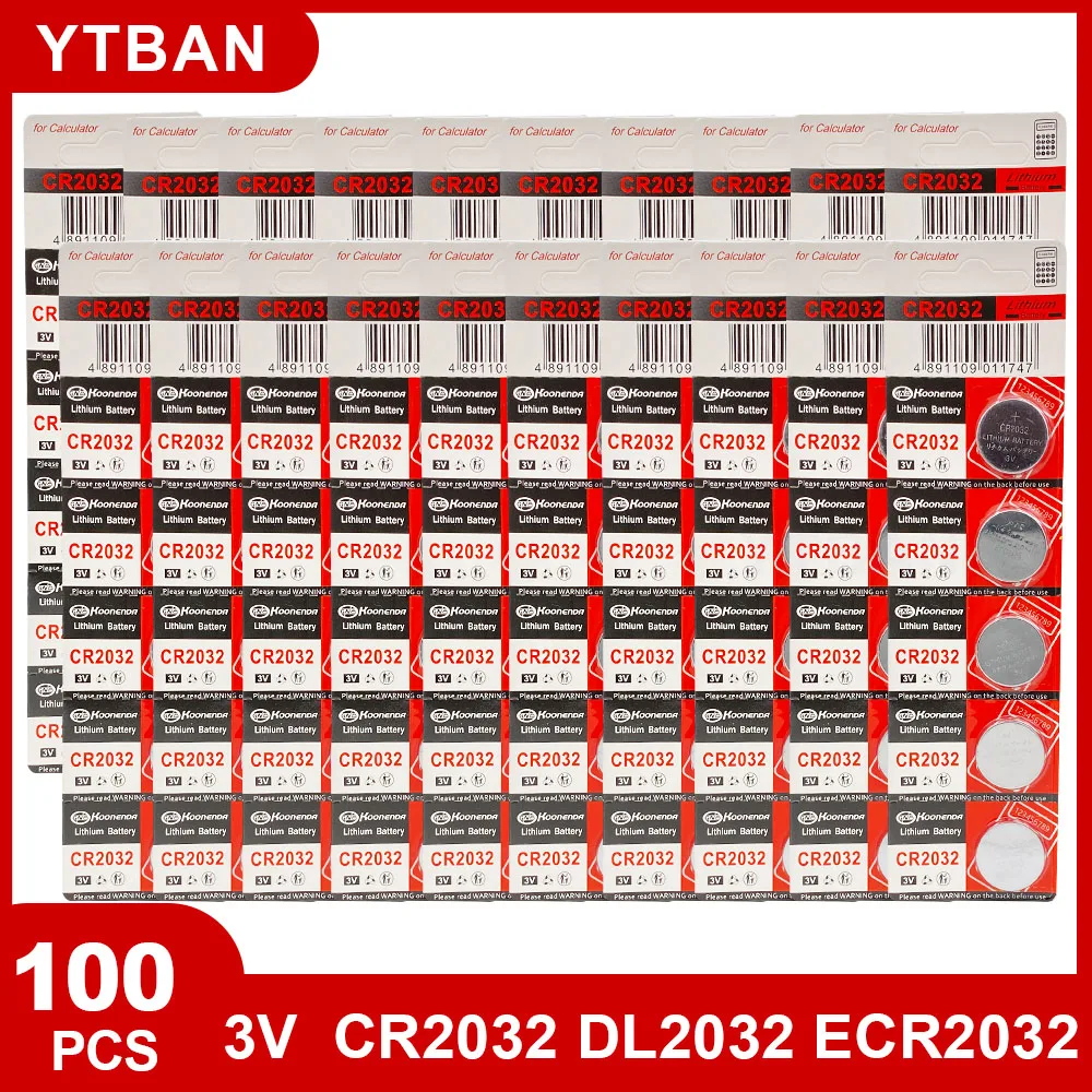 100 יח ' CR2032 3V סוללת ליתיום כפתור תא מטבע סוללה עבור השעון מחשבון שלט אלקטרוני מידה DL2032 ECR2032 BR2032 2032 2032