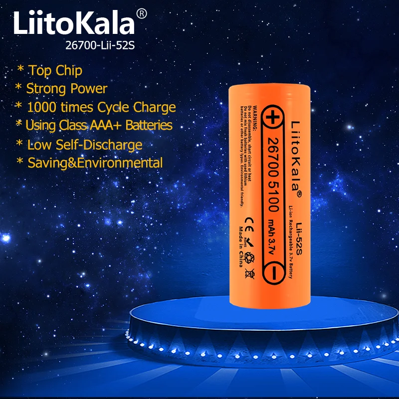 1PCS LiitoKala אני-52 26700 5100mAh קיבולת גבוהה 3.7 v סוללת ליתיום עבור פנס בנק כוח Li-ion נטענות סוללות