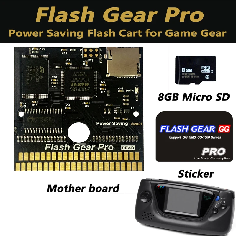 2023 פלאש הילוך Pro חיסכון בחשמל פלאש העגלה המשחק מחסנית כרטיס PCB עבור Sega Game Gear GG מערכת זמן סוללה נמוך power Shell
