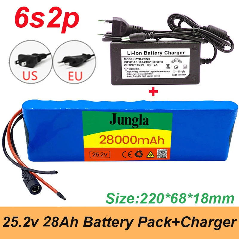Batterie ליתיום 6S2P 25.2 V 28Ah 18650 דה הוט qualité 24V 28000mah avec BMS booster דה vélo électrique + chargeur