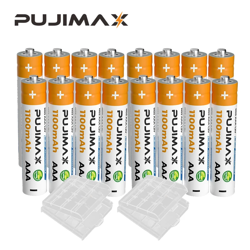 PUJIMAX המקורי Rechargeable16Pcs ני-NH סוללה AAA 1.2 V 1100mAh למצלמה מיקרופון פנס גוזם שיער שעון מעורר