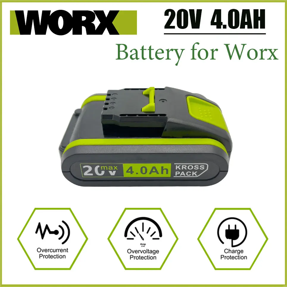 Worx כוח חדש כלים נטענת החלפת סוללת ליתיום 20V 4000mAh על Worx WA3551 WA3553 WX390 WX176 WX178 WX386 WX678