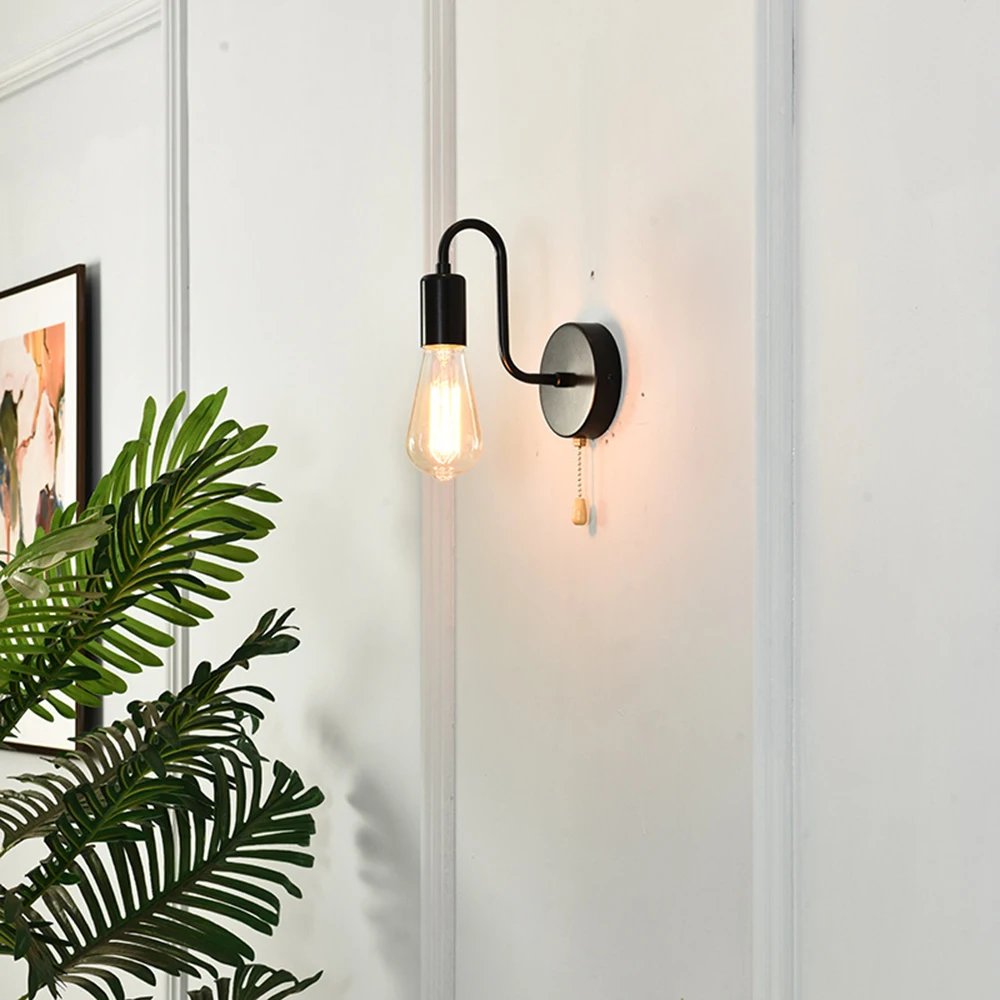 מודרני מינימליסטי מתכת רוכסן מנורת קיר וינטאג ' תעשייתי E27 מנורת קיר עם משוך את מתג אור הקיר עבור חדר שינה לופט במעבר