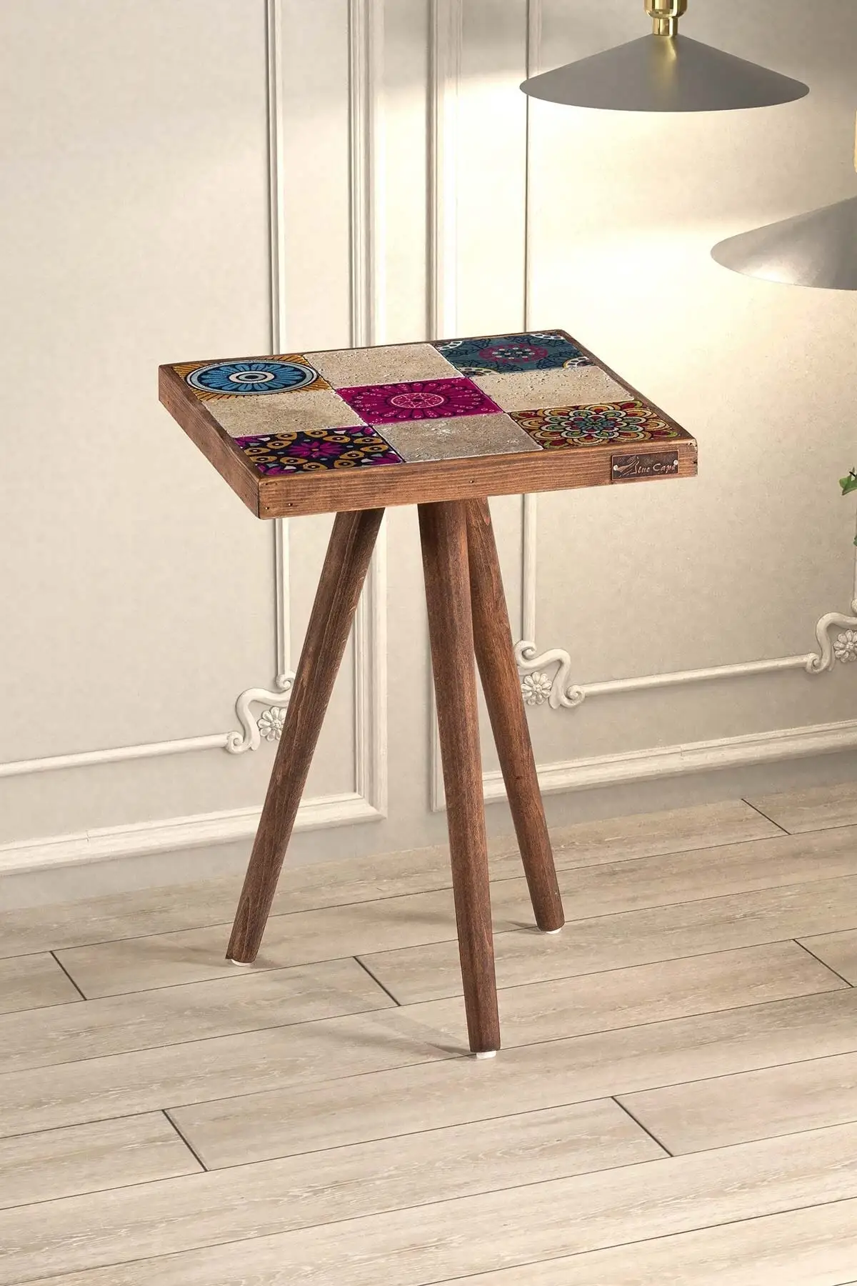 סגנון כפרי שולחן הקפה הראשון איכות אבן טרוורטין עץ טבעי 32x32cm אגוזים לקישוט שולחן קפה