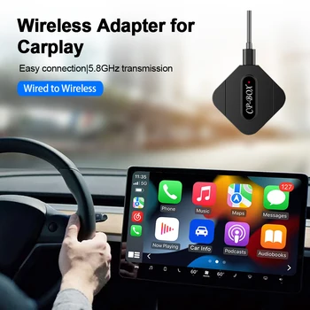מתאם אלחוטי עבור CarPlay-5GHz WiFi מחובר אלחוטית ממיר נגן מולטימדיה Plug and Play Dongle עבור iOS 13.5 מאוחר יותר