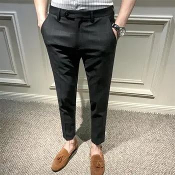 2023 אביב קיץ חדש לגברים חליפה מזדמנים מכנסיים מכנסיים לעסקים קלאסי אופנה משרד מוצק צבע Straigh קרסול-אורך המכנסיים H27