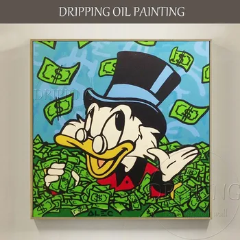 אמן מיומן יד-צבוע באיכות גבוהה המודרנית ברווז ציור שמן על בד מיוחד עשיר ברווז עם דולר ארה 