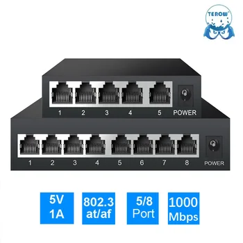 TEROW רשת Gigabit Switch 5-8 יציאות 1000Mbps 802.3 at/af Ethernet RJ45 רכזת מצלמת IP,NVR,מצלמות האבטחה