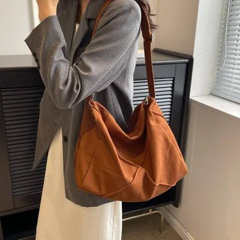 נשים פשוט שקית בד קיבולת גדולה Messenger Bag אמנות שקית כרית יפנית כל התאמה שקית בד תוספות תלמיד ילקוט