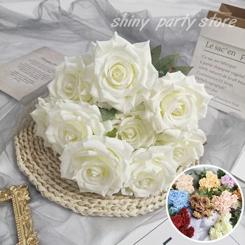 מדומה 9 יהלום ורדים פרחים סידור חתונה פינת רוז סתיו רטרו לבן צבעוני פרחים מלאכותיים עיצוב הבית