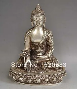 טיבטי כסף ברונזה רפואה פסל בודהה