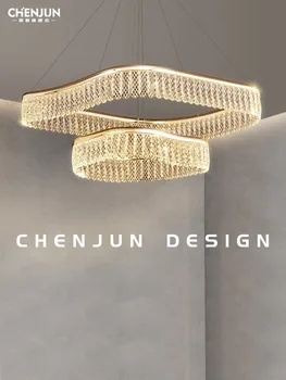 אור יוקרה המנורה בסלון נברשת קריסטל דגם מעצב פשוט פוסט-מודרני Hiroom חדר האוכל הראשי המנורה