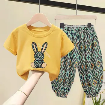 הבגדים של הילדים חליפת קיץ בנים בנות כותנה חולצה תלבושות ארנב תינוק הדפסה עליון+נגד יתושים מכנסיים 2Pcs ילדים אימוניות.