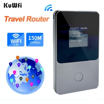 KuWfi 4G LTE נתב 150Mbps נתב WiFi 3500mAh נייד נסיעות Wifi Hotspot לא צריך כרטיס ה SIM-3GB נתונים 30Day עבור 160+ מדינות