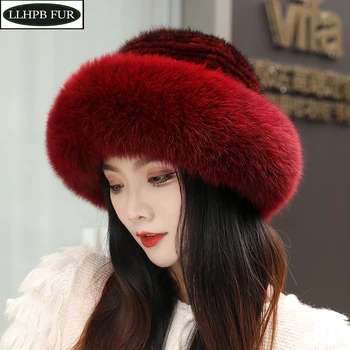 חדש לנשים החורף יוקרה סרוגים אמיתי חורפן פרווה המחבל כובע טבעי חם פרווה כובע בנות איכותי רך 100% אמיתי כובעי פרווה מינק