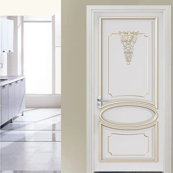 הדלת מדבקה בסגנון אירופאי 3D סטריאו טיח הזהב גיאומטריות תמונה טפט לסלון חדר שינה מודרני הדלת מדבקות PVC, מדבקות