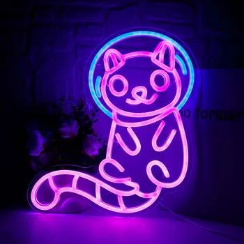 חתול חמוד אסטרונאוט שלט USB LED אור ניאון השינה של הילדים, קישוט קיר מנורות ניאון מתנת יום הולדת קיר בעיצוב החדר