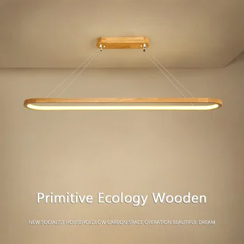 עץ/LED תליון מנורה על חדר האוכל מינימלי עיצוב הבית שולחן ארוך הטבעת המטבח המודרני תלויה נברשת תאורה פנימית