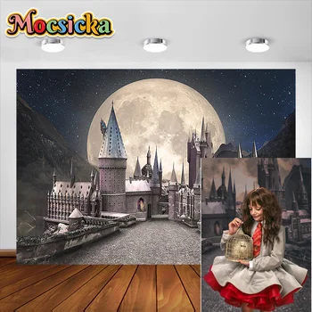 Mocsicka ליל כל הקדושים הטירה נושא צילום ענק ירח, מסיבת יום הולדת רקע קישוט תעלול או ממתק סטודיו אביזרים באנר