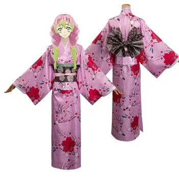 שד קוטלת Kanroji Mitsuri Cosplay תלבושות קימונו עבור בנות אנימה המדים תלבושות ליל כל הקדושים מסיבת קרנבל תחפושות חליפה