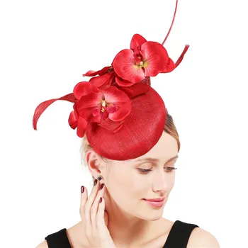 באיכות גבוהה 4-שכבת Sinamay חתונה יפה Fascinator כובעי נשים אלגנטי בנות אירוע הכובעים עם פרחים אביזרים לשיער