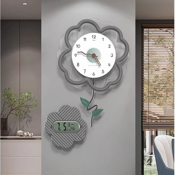 גריי אנכי סווינג שעוני קיר זכוכית סוללה מפוארת מדחום שעוני קיר אמנות שקטה Horloges Murales בעיצוב הבית פריטים