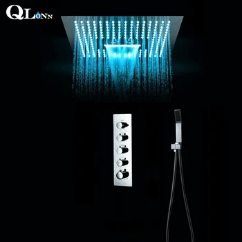 Qlonn גשמים מקלחת ערכת 4 פונקציות Thermostatic אמבטיה ברזים מוטבעים התקרה 16