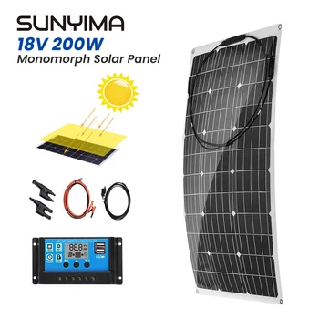SUNYIMA 18V 200W פאנל סולארי ערכת עמיד למים Monocrystalline גמיש קולטי שמש סולאריים לוח עם בקר עבור הטלפון המכונית
