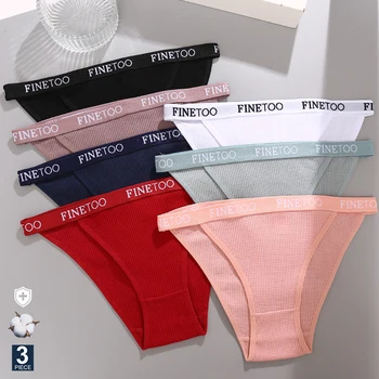 FINETOO 3PCS/סט תחתוני נשים כותנה מכתב הלבשה תחתונה סקסית תחתונים צבעים אחידים תקצירים Finetoo גומי עיצוב רך Underpant