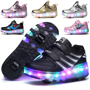 ילדים נעלי סקייט LED מהבהב USB לטעינה, גלגיליות סניקרס זוהר ספורט נעליים מזדמנים בנים בנות פועל להאיר את הנעליים.