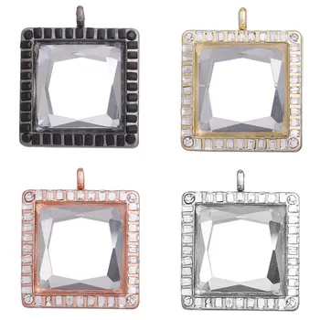 5PCS כיכר תליון יהלומים מלאכותיים זכוכית צפה קסמי סגסוגת תליון מה שהופך את התליון צילום שרשרת מפתחות נשים תכשיטים מלאכה