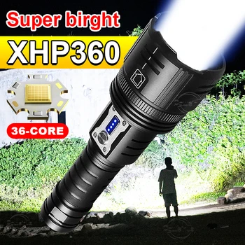 XHP360 סופר חזק פנסי LED 18650 נטענות LED לפיד XHP199 מתח גבוה פלאש USB אור עמיד למים פנס טקטי