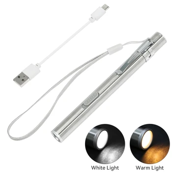 נטענת USB נייד עט אור שימושי מיני הרפואי פנס LED לפיד מנורה עם נירוסטה קליפ הכיס אורות LED