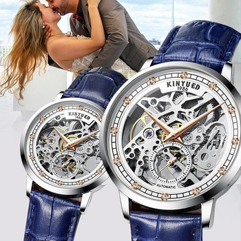 חדש Relogio טורבילון שלד שעון גברים אוטומטי Mens שעונים W/ יהלום מכאני שעון יד נשים אופנה נשית השעון