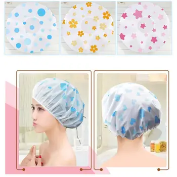 נשים מצוירות הלב השפה פרח הדפסה עמיד למים גמיש רחצה כובע כובע מקלחת