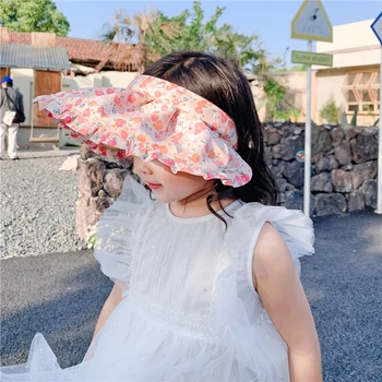 2022 הילדים החדשים שמש כובע מתקפל ילדה עם המרזבים רחב הגנת UV ריק המגבעת בנות פרחוני הדפסה מעטפת כובעי הקיץ.