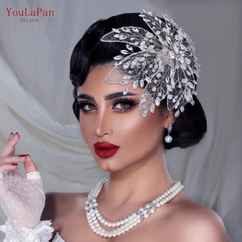 YouLaPan HP217 גדול פרח אישה שיער קליפ חתונה פרחונית Headpieces עם Duckbill קליפ כלה הכתר לצד סיכת ראש תכשיטי שיער