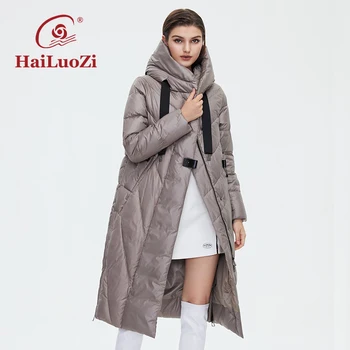 HaiLuoZi נשים מעיל החורף חדש לנשים המעיל מאורכים חם Windproof מעטה החגורה באיכות גבוהה ביו-כותנה מילוי פרווה 6032