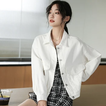 2023 חדש האביב הסתיו פשוט קוריאני אופנה קלאסי דק כל-התאמה רופף עצלן הרוח לבן ג ' ינס קצר מעיל חם מכירות מקסימום Z402