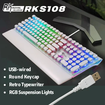 RK108/RK S108 כתיבה המשחקים מכניים מקלדת עם תאורה אחורית RGB מתקפלת כף היד לנוח 108-מפתח רטרו עגול Keycap