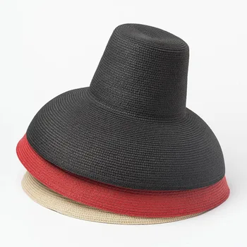 חדש לנשים רפוי מנורת שמש כובע אדום שחור בז ' שוליים רחבים, שמשיה קיץ החוף הכובע העליון גבוהה מתקפל קש כובע אנטי UV נסיעות הכובע