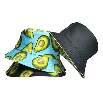 2021 אבוקדו דו צדדי דייג כובע לגברים ונשים טיול בד אגן כובע פירות דפוס כובע קרם הגנה כובע השמש חמה למכירה