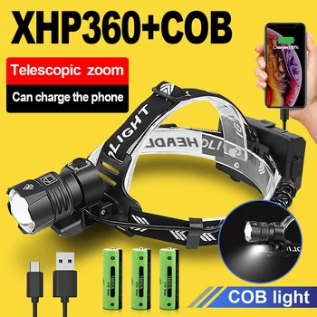 XHP360 גבוה כוח LED פנס נטענת USB הראש פנס סופר מבריק חזק פנס 18650 עמיד למים לדוג הפקחים.
