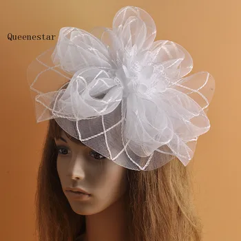 2018 בנות לבן סגול החתונה Fascinators הכובעים גדול גזה אביזרים לשיער ערב תחפושות Fascinator כובע ראש