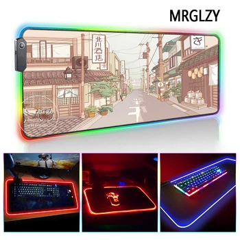 MRGLZY חם מכירה יפנית רחוב אור LED RGB גדול משטח עכבר XXL Genshin השפעה DeskMat משחקים אביזרים למחשב נייד מקלדת