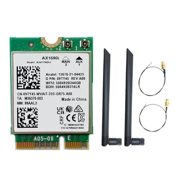 חם AX1690I Wifi כרטיס+2X8DB אנטנה AX411 Wi-Fi 6E מהירות 2.4 Gbps בתקן 802.11 Ax 2.4/5/6Ghz Bluetooth 5.3 מודול אלחוטי
