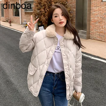 Dinboa-החורף קוריאני עבה מעיל להוסיף כותנה נשים מעיל מזדמן רוכסן קצר פרווה צווארון מעיל חם כותנה והברדסים אישה