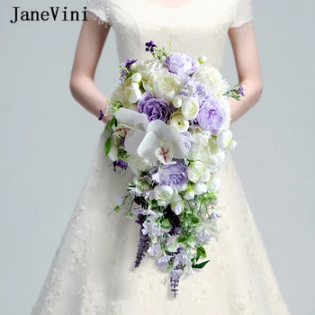 JaneVini סגול מפל זר כלה מלאכותי-משי ורדים חתונה זרי פרחים שושבינות הכלה מחזיק מדורגים פרחים