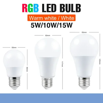 5W 10W 15W E27 מנורת LED RGB LED Smart הנורה 220V RGBW קסם הנורה LED קשית RGBWW הביתה תאורה עם שלט רחוק IR